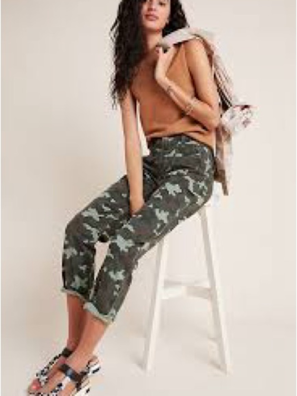 Anthropologie Green Camo Cropped Capris